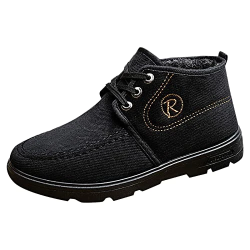 Hiking shoes men's sports shoes men's running shoes men's snow boots fashionable and simple high cotton boots in autumn and winter comfortable flat soles thickened cotton warm, black, 8 UK