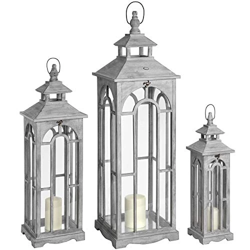 Hill 1975 Set of Three Wooden Lanterns with Archway Design, Wood, Mixed, one