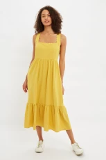 Hilla Sleeveless Square Neck Midi Tiered Dress In Mustard - Mustard