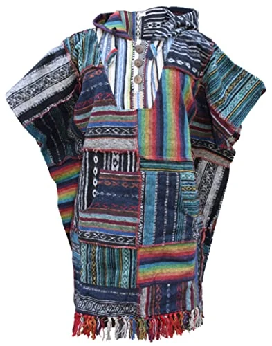 Hippie Gypsy Cotton Hooded Cloak Fringes Poncho P