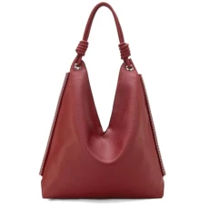 Hobo Shoulder Bag for Womens Knotted Slouchy Bag, Burgundy, Large
