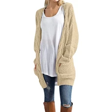 Holiday Essentials Cardigans for Women Formal, Long Sleeve Crew Neck Women Knitted Zip up Cardigan Ladies Long Sleeve Jacket Sweatshirt Maxi Long Oversized Knitwear Gifts for Women