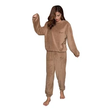 Home Wear Set Soft Warm Coral Plush Thick Pajamas Suit Solid Color For Unisex Men And Women
