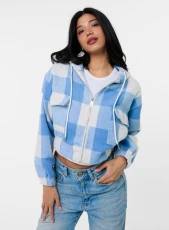 Hooded Drawstring Fleece Jacket BLUE