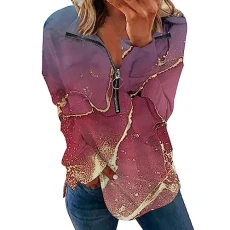 Hooded Jacket Women Light Shade Jumpers Gifts for Students From Teachers Climbing Winter Fashion Long Sleeve Zipper Side Split Tie Dye Textured Print Women's Hoodless Sweatshirt Clearance Bargains