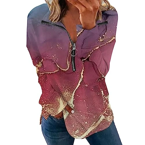 Hooded Jacket Women Light Shade Jumpers Gifts for Students From Teachers Climbing Winter Fashion Long Sleeve Zipper Side Split Tie Dye Textured Print Women's Hoodless Sweatshirt Clearance Bargains