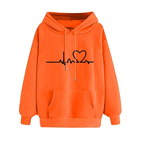 Hooded Pullover for Women Printed Long Sleeve Hoodies & Sweatshirts for Women Thin Cardigan Women's Lightweight, orange, XL