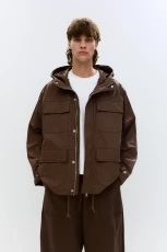 Hooded Raincoat With Pockets - Brown