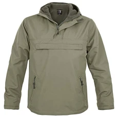 Hooded Windbreaker Men's Jacket with Fleece Lining - Green - Small