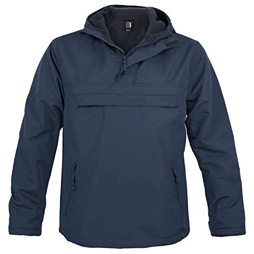 Hooded Windbreaker Men's Jacket with Fleece Lining, Navy, M