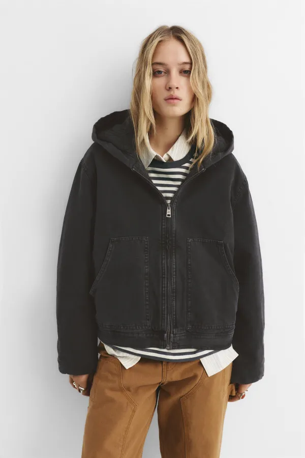 Hooded Zip-Up Jacket - Faded black