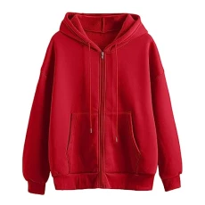 Hoodie Women's Comfortable Plain Long Sleeve Coat for Women, Versatile Zip Cardigan, Casual, Comfortable, Loose Pullover, Vintage Hoodie, red, XS