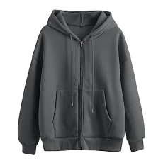 Hoodie Women's Comfortable Plain Long Sleeve Coat for Women, Versatile Zip Cardigan, Casual, Comfortable, Loose Pullover, Vintage Hoodie, gray, XS