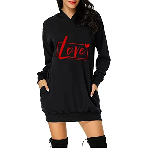 Hoodie Women's Oversize Black Printed Hoodie Pocket Waist Bag Print Hoodie Fashion Dress Black Dress Women's Sexy, black, XXL