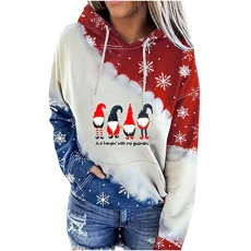 Hoodie Women's Oversize Hooded Pullover Women's Christmas Printed Colour Block with Hood Long Sleeve Pullover Casual Sweatshirt Top Women's Winter Pullover Sweat Jacket Hooded Jumper, G1 white, M