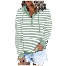 Hoodie Women's Pullover Hoodie Button Down Womens Daily Long Casual Down for Women Pocket Hooded Sweatshirts Pullover Sleeve Button V Jumper Women's Hoody Pullover Casual Hoodie, Z1-green, L