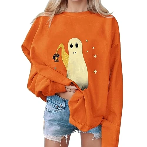 Hoodie Women's Zip Women Fashion Halloween Print Long Sleeve Casual Tops Hoodie Zipper Hoodie Oversized, orange, XL