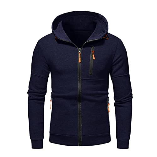 Hoodies for Men UK Tops Plus Size Solid Color Zip up with Pocket Hooded Sweatshirts Soft Slim Long S