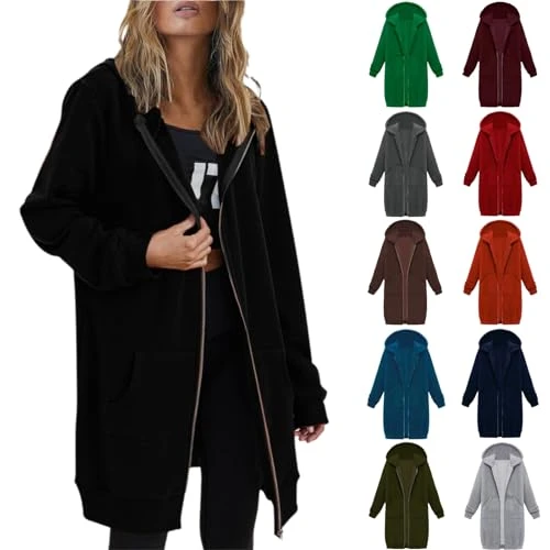 Hoodies for Women UK Zip Up Hoodie Ladies Warm Hooded Sweatshirt Long Sleeve Plus Size Coat Oversize