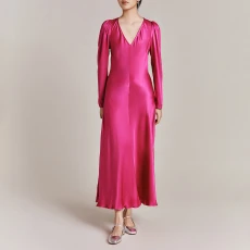 Hot Pink V-Neck Slinky Midaxi Dress