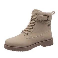 hotter boots for women wide fit Ladies British Boots Side Zipper Belt Buckle Flat Short Boots Boots Women Leather (Khaki, high heels for women black shoes women mens black shoes