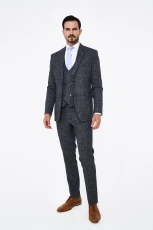 House of Cavani Power Grey Tweed Slim Fit Suit