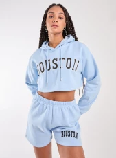 Houston Cropped Hoodie  - M  - Light Blue