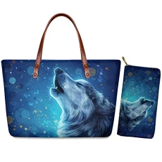 Howling Wolf Handbags for Women Shoulder Bag Tote Purse Fashion Top Handle Satchel Handbags with Coin Pockets for Collage Girls Gifts Blue Howling Wolf Handbags for Women Shoulder Bag Tote Purse Fashion Top Handle Satchel Handbags with Coin Pockets for Collage Girls Gifts Blue