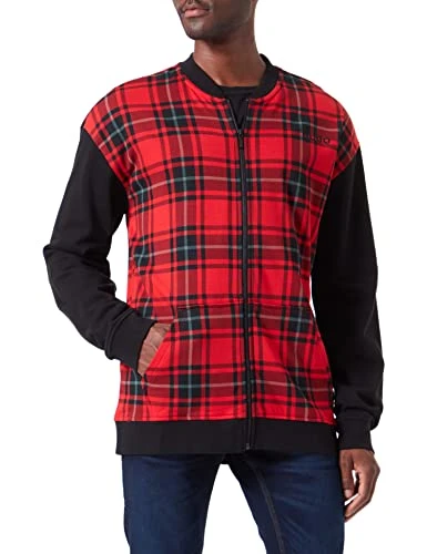 HUGO Mens Checked College Jack Relaxed-fit loungewear jacket in cotton with check pattern