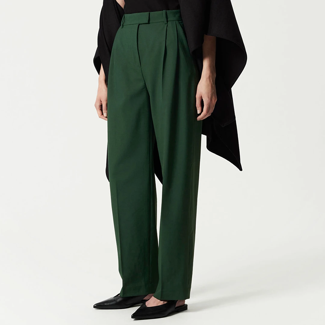 Hunter Green Wool Blend Tailored Trousers