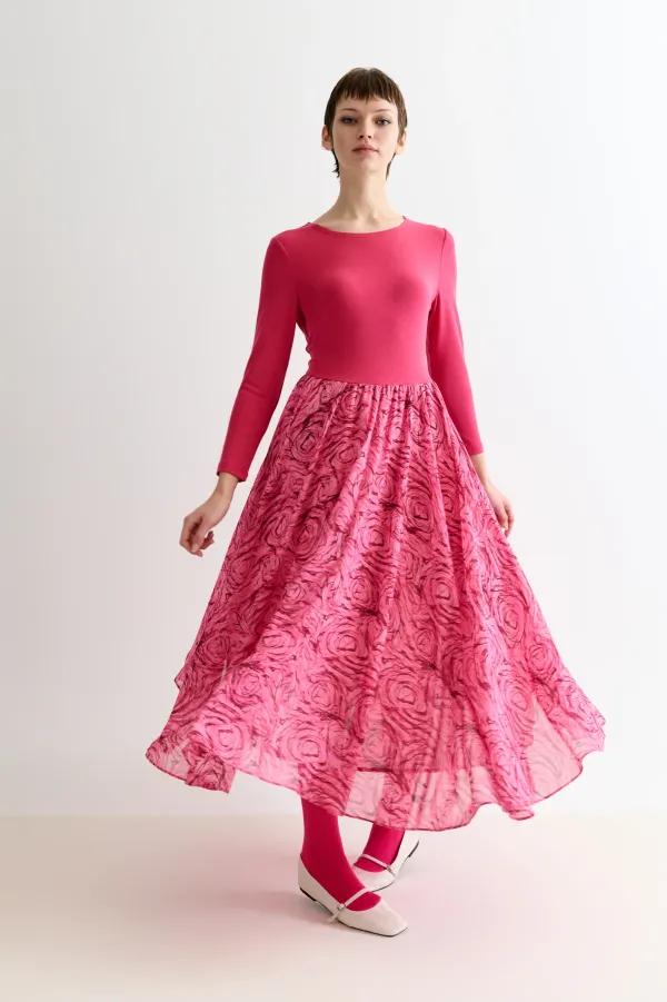 Huxley Rosechild Jersey Top Circle Skirt Midi Dress - Pink