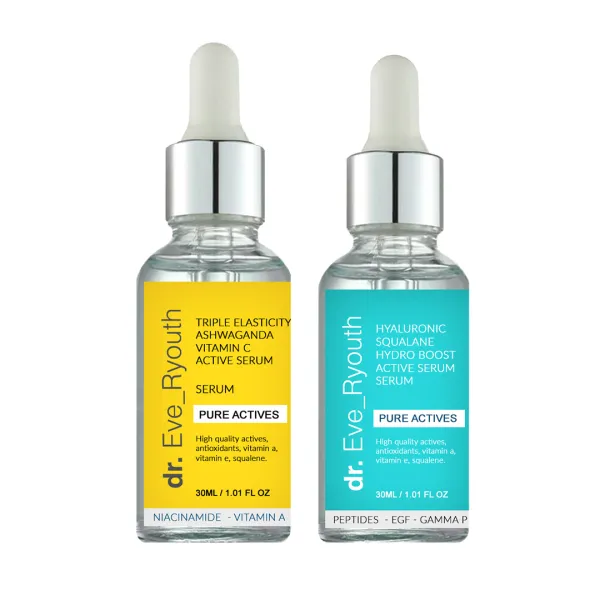 Hyaluronic acid Squalane Hydro Boost active serum 30ml + Triple Elasticity Ashwaganda Vitamin C Powerful Active Serum 30ml - Black