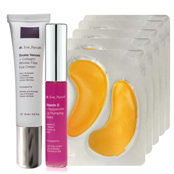 Hydrating Eye Treatments Pads + Vitamin E and Peppermint Lip Plumps 8ml + Eye Cream Black