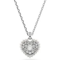 Hyperbola Necklace, Heart, White, Rhodium plated - 38cm