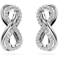 Hyperbola Rhodium Plated White Pavé Infinity Stud Earrings