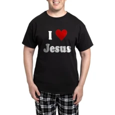 I Love Jesus Men's Dark Pajamas Men's Novelty Pyjama Set, Comfortable PJ Sleepwear