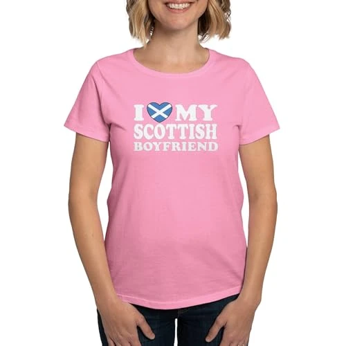 I Love My Scottish Boyfriend Women's Dark T Shirt Womens Cotton T-Shirt Pink