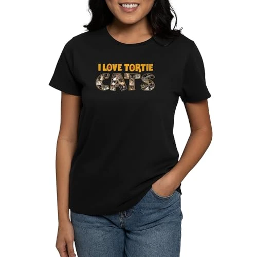 I Love Tortie Cats T Shirt Womens Cotton T-Shirt Black