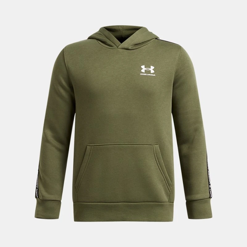 Icon Fleece Taping Boys Hoodie Marine OD Green / White YLG (59 in)