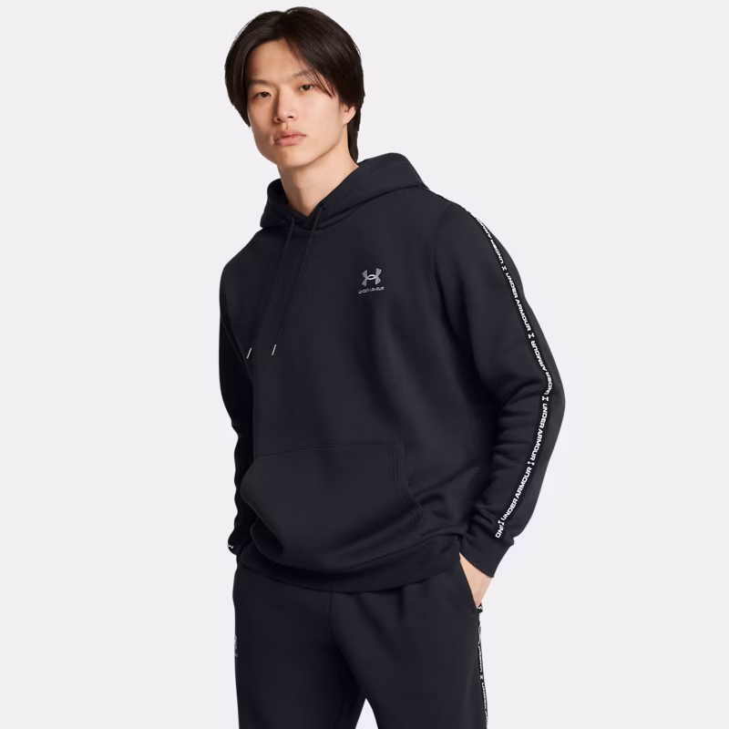 Icon Fleece Taping Mens Hoodie Black / White - Black