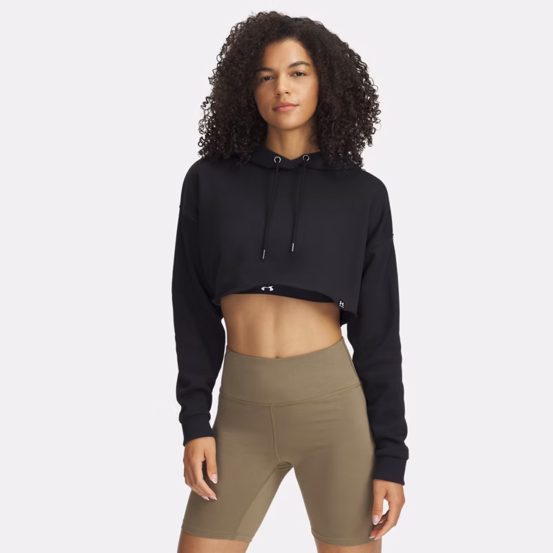 Icon Terry Womens Crop Hoodie Black / White - Black