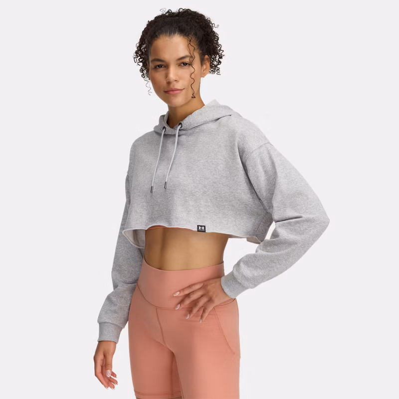 Icon Terry Womens Crop Hoodie Mod Gray / White - Gray