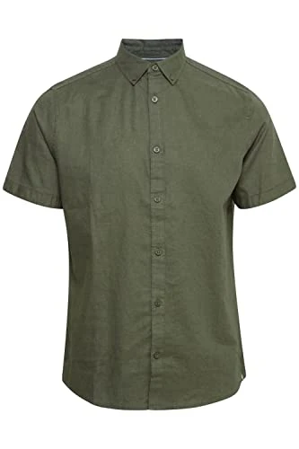 IDHank Men's Short-Sleeved Shirt with Turn-Up Collar with Buttons, Beetle (640), XL