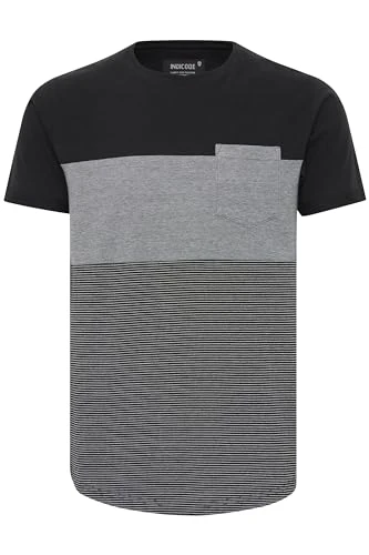 IDMorler Men's Short-Sleeved T-Shirt with Stripes 100% Cotton with Crew Neck, Black (999), XL