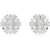 Idyllia Rhodium Plated Mixed Cuts Snowflake Stud Earrings