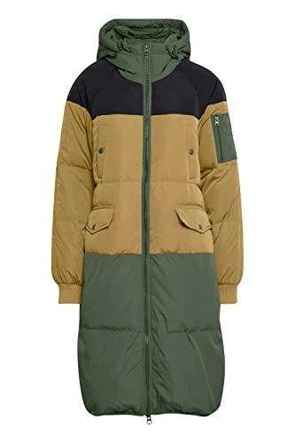 IHBUNALA Block Down JA3 Women's Quilted Winter Coat Winter Jacket Down Coat with Zip and Hood, Thyme