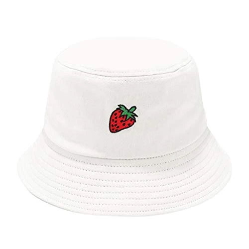 IHGWE Unisex Adult Women Men Strawberry Print Fisherman Hat Sun Cream Outdoor Cap, White, One Size