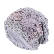 IHGWE Women's Ethnic Style Lace Sequin Large Flower Ear Cap, gray, One Size IHGWE Women's Ethnic Style Lace Sequin Large Flower Ear Cap, gray, One Size