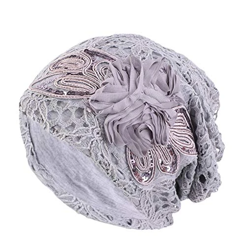 IHGWE Women's Ethnic Style Lace Sequin Large Flower Ear Cap, gray, One Size
