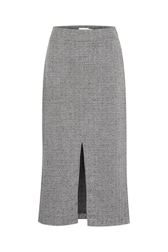 IHKATE Jacquard Women's Midi Skirt Maxi Skirt with Elastic Side Slit Light Elastic Regular Fit, Black/White Herringbone (203523), XS